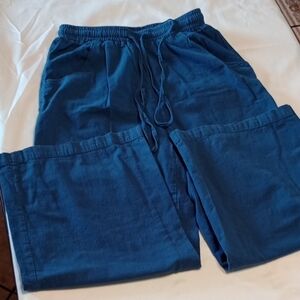Woman Blue Casual Cotton Pants Wide Leg Size S